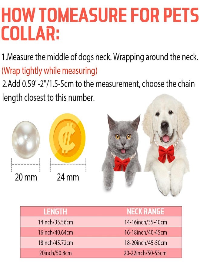 LEIFIDE Chunky Pearl Dog Necklace with Red Bow 20mm Large Bead Big Pearl Puppy Collar Necklace Adjustable Jewelry Accessories for Medium Large Dog Outfit Gift for Christmas(Red,14 Inch Long) - Image 2